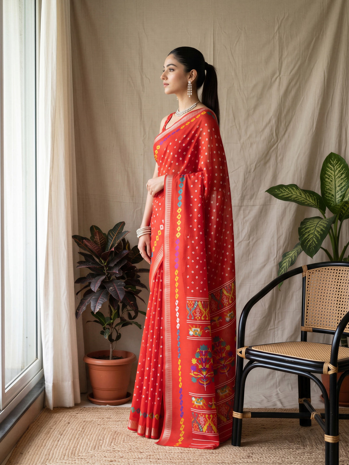 Red Georgette saree – detail view 2