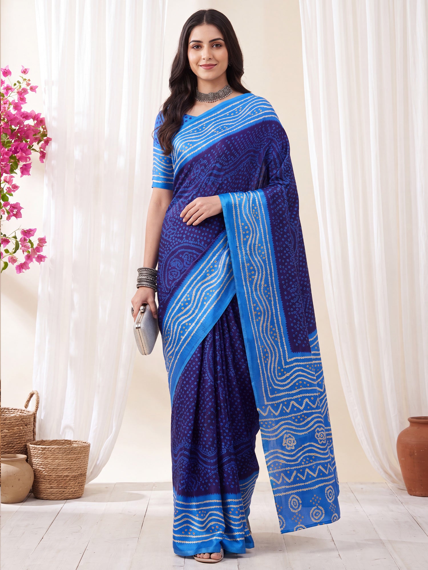 Navy Blue Satin Silk saree – detail view 3