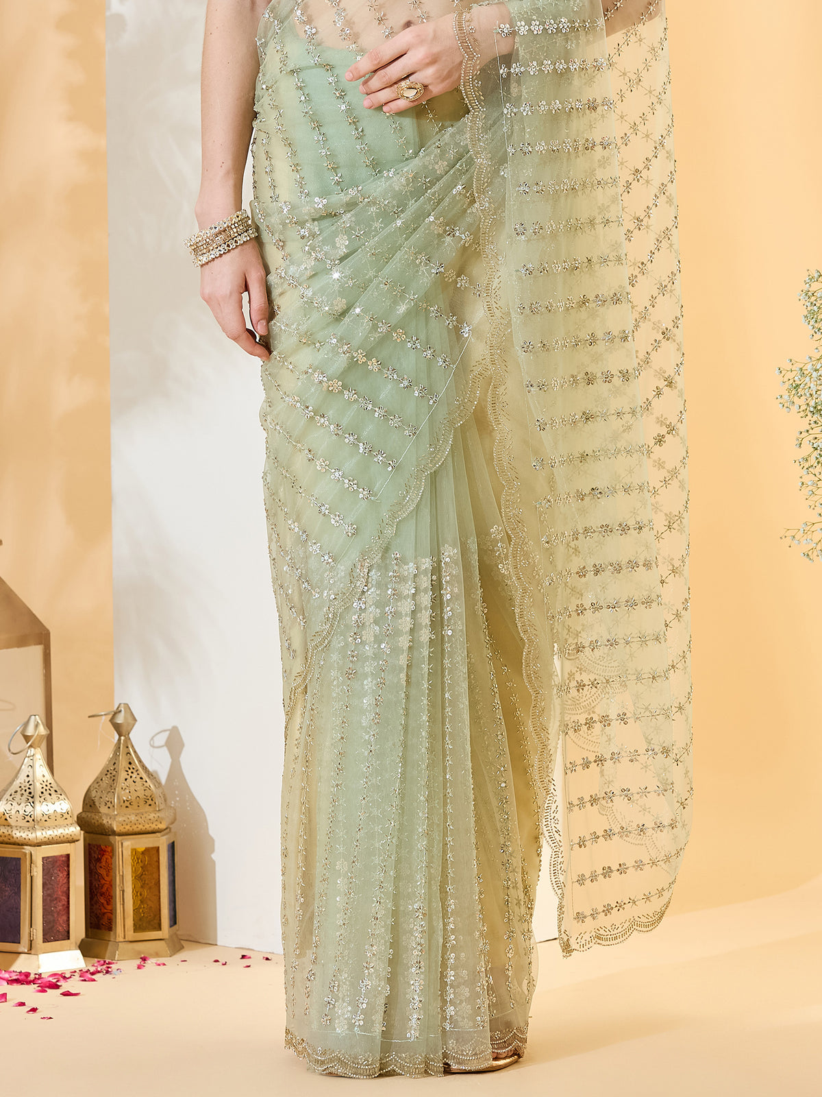Light Green Net saree – detail view 5