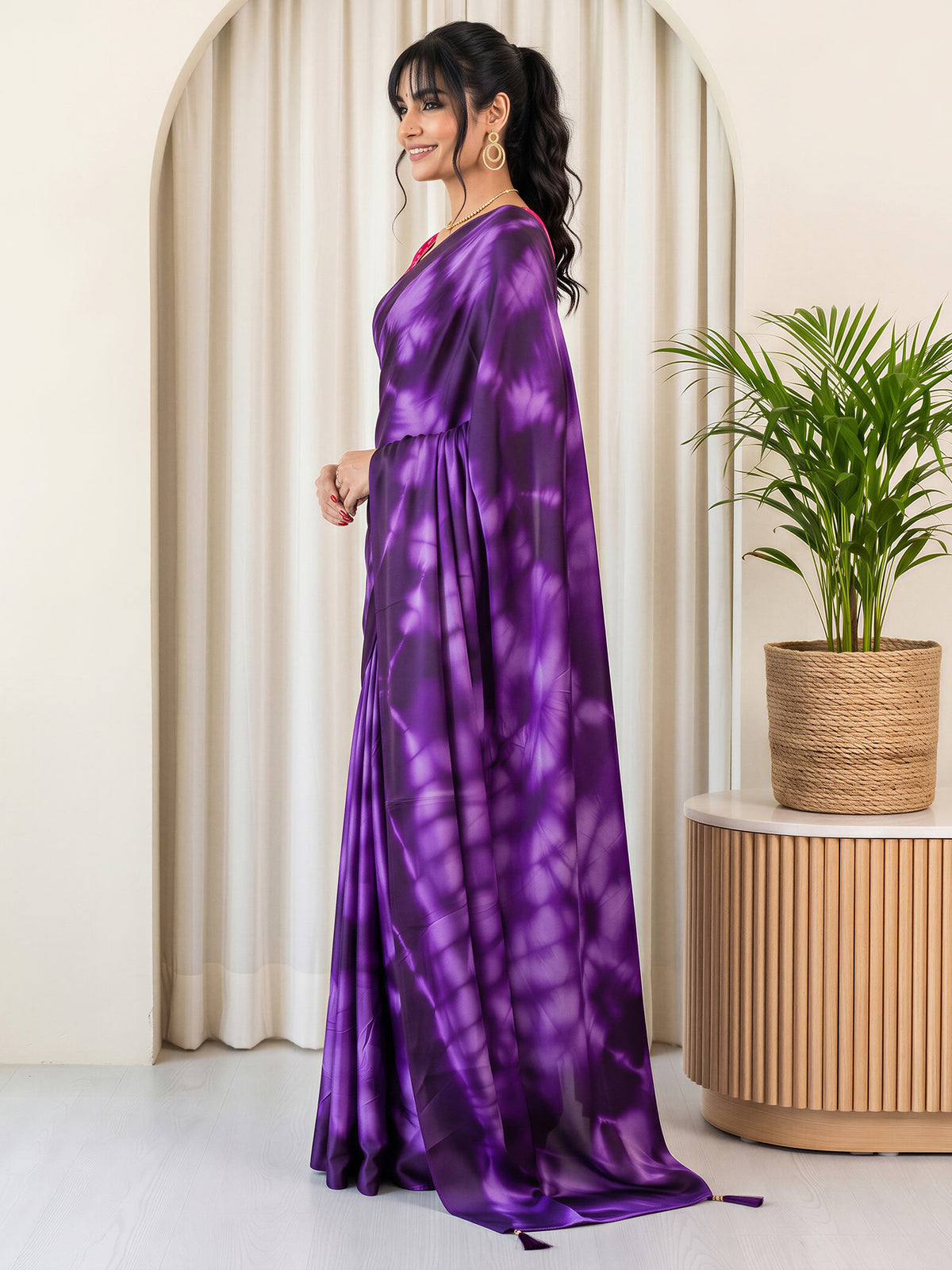 Purple Satin Silk saree – detail view 2