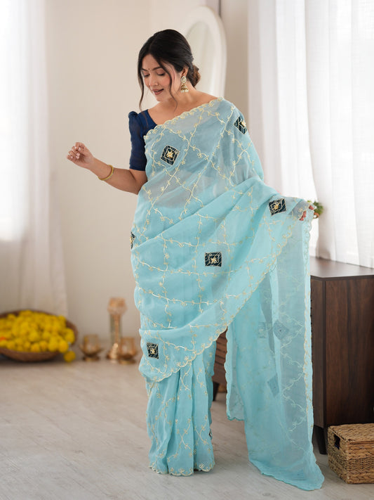 Light Blue Paper Silk saree – detail view 1