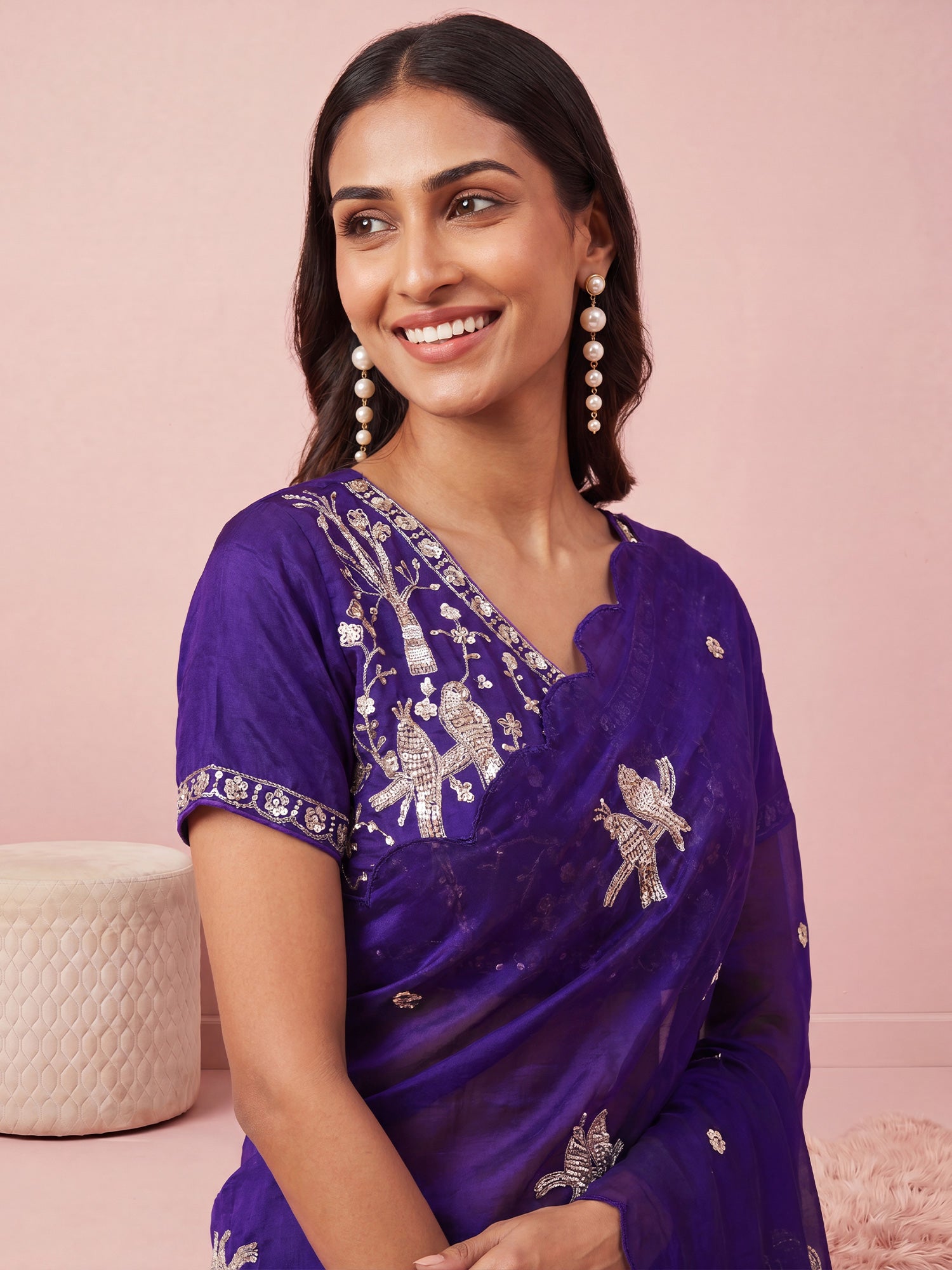 Purple Satin saree – detail view 4