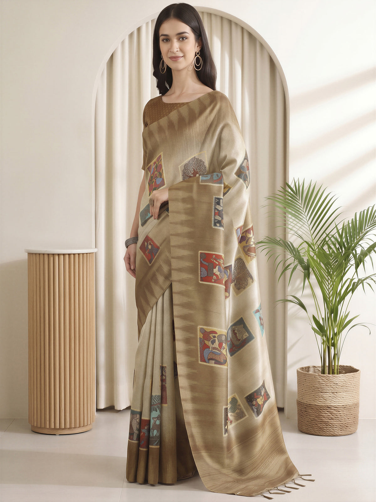 Olive Cotton Silk saree – detail view 2