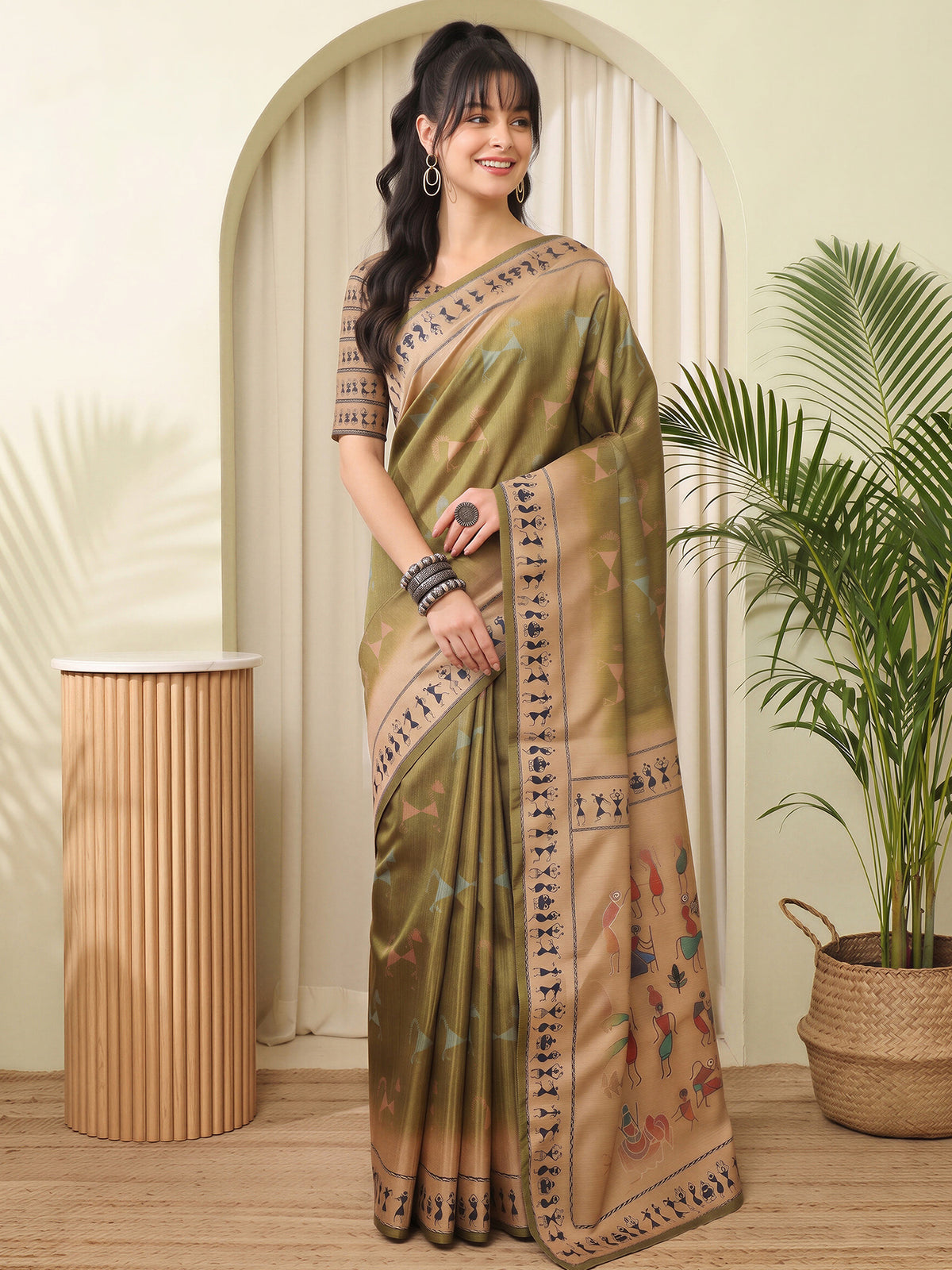 Olive Silk Blend saree – detail view 3