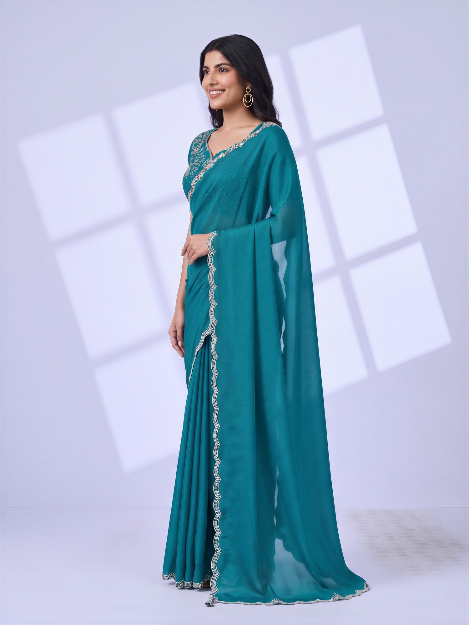 Light Blue Chiffon saree – detail view 2