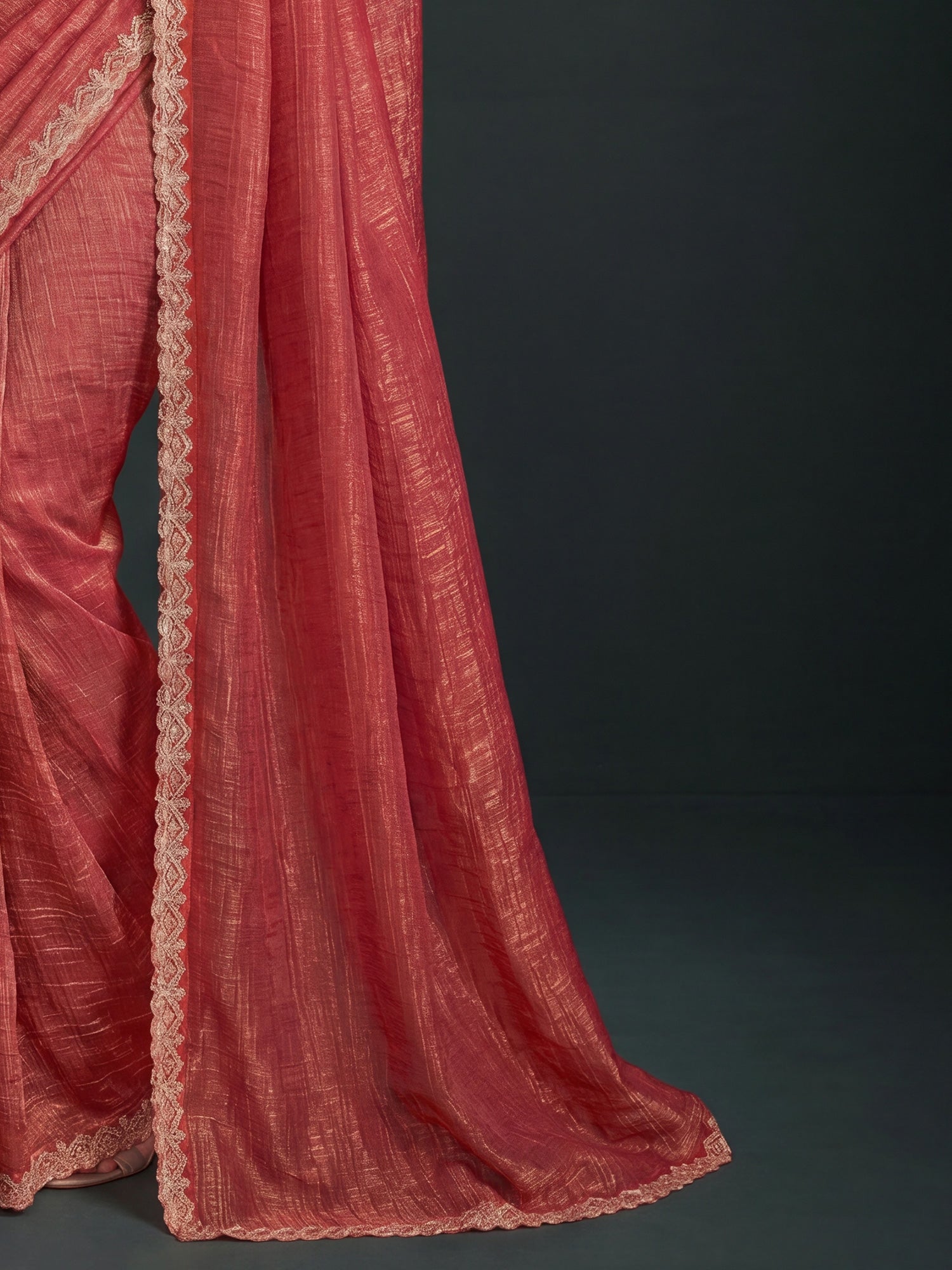 Rust Georgette saree – detail view 5