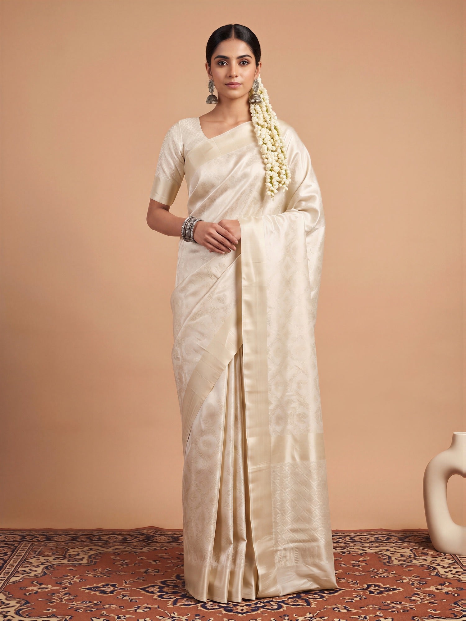 Off White Silk Blend saree – detail view 4