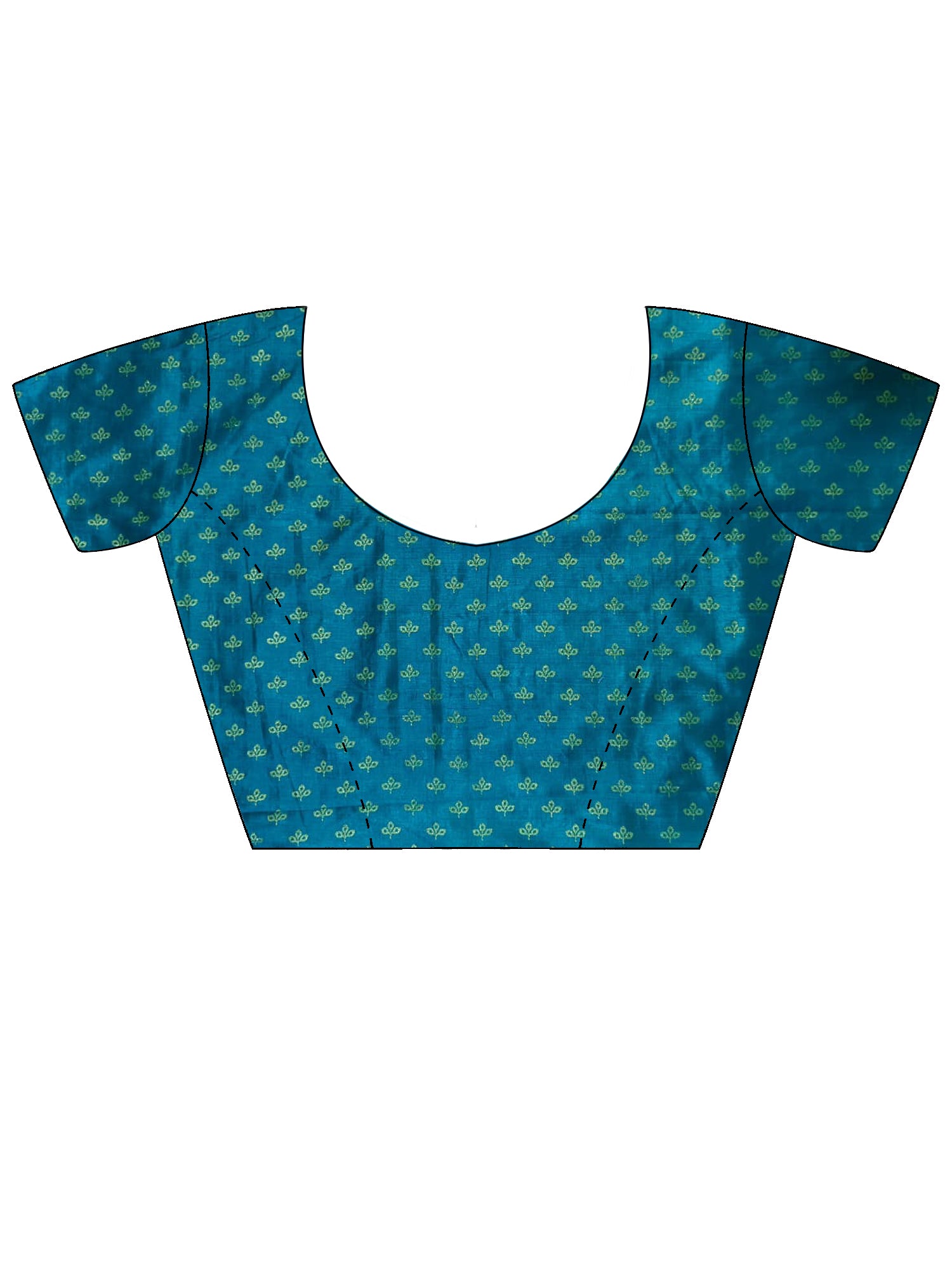 Unstitched teal blue silk blend blouse piece with ethnic motif design