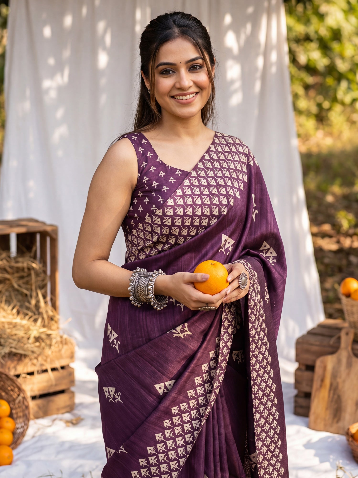 Wine Cotton Blend saree – detail view 4