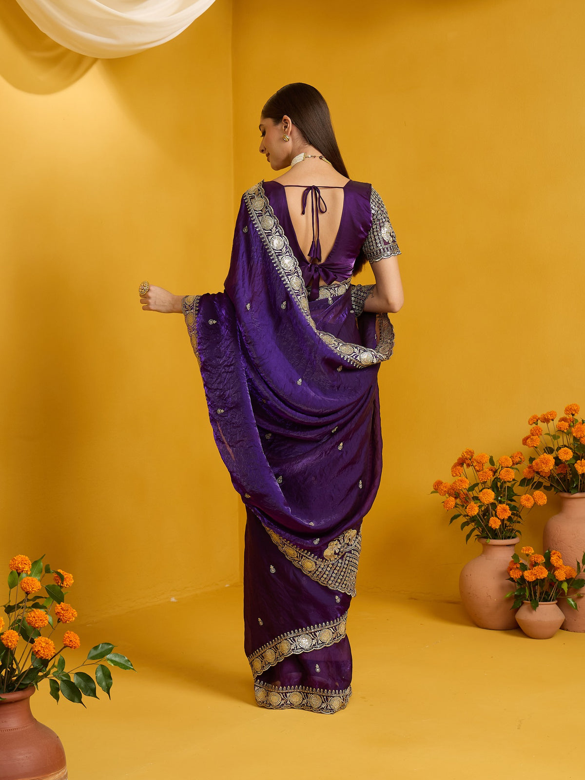 Purple Satin Silk saree – detail view 6