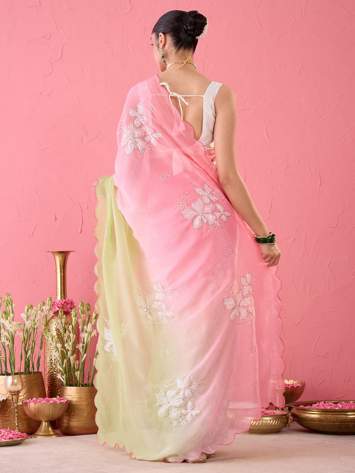 Pink Chiffon saree – detail view 6