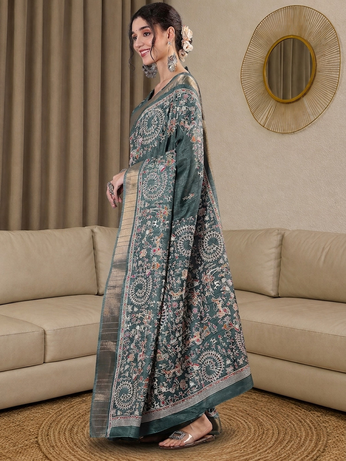 Teal Green Silk Blend saree – detail view 1