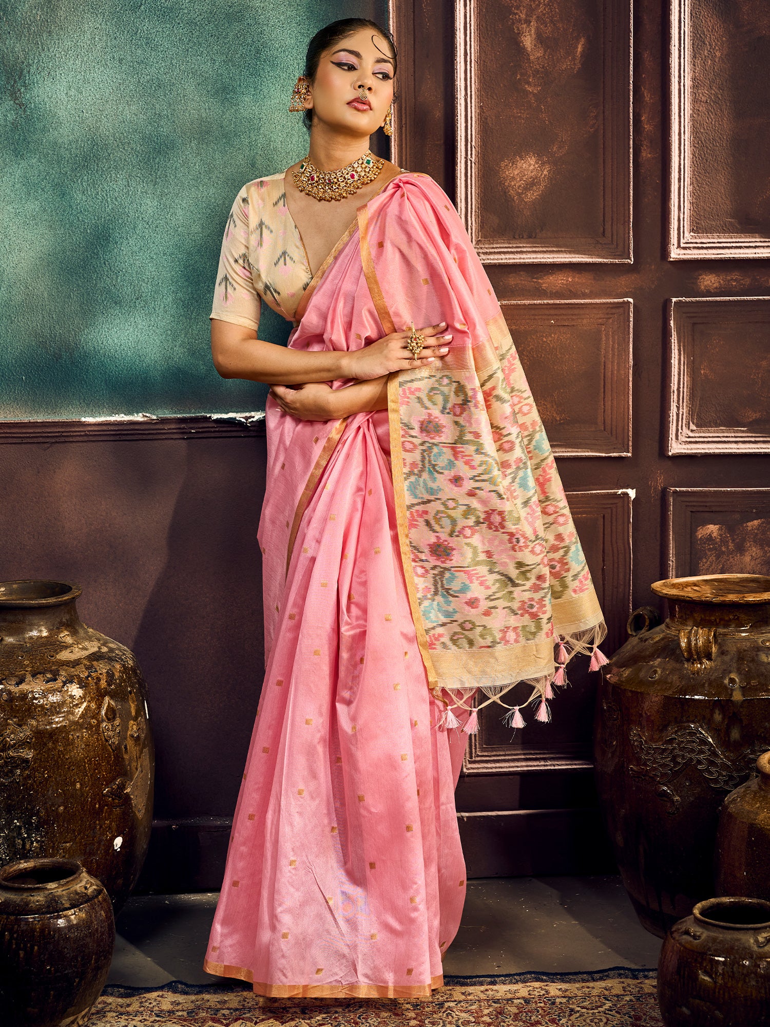 Pink Cotton Silk saree – detail view 2