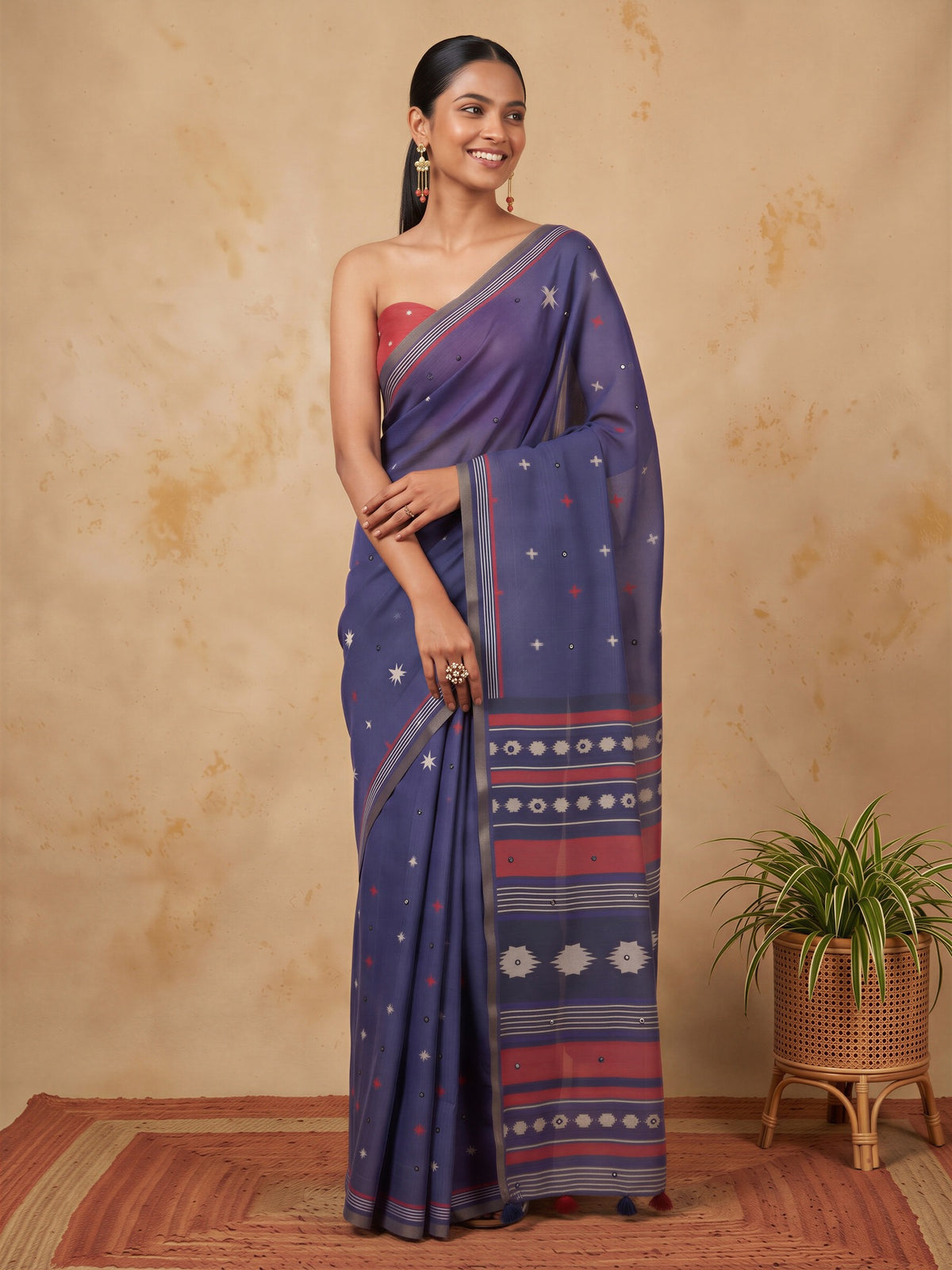 Navy Blue Linen Blend saree – detail view 3