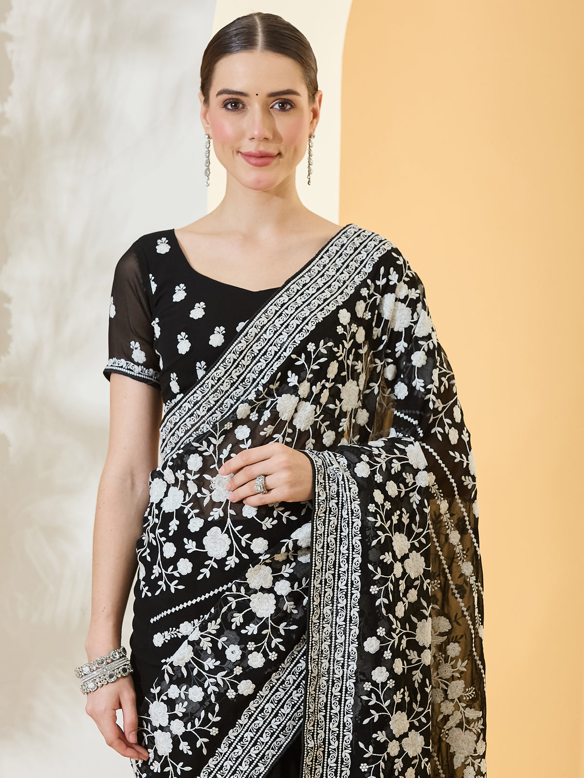 Black Georgette saree – detail view 4