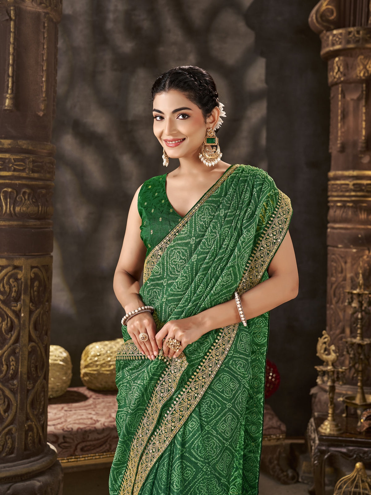 Green Chiffon saree – detail view 4