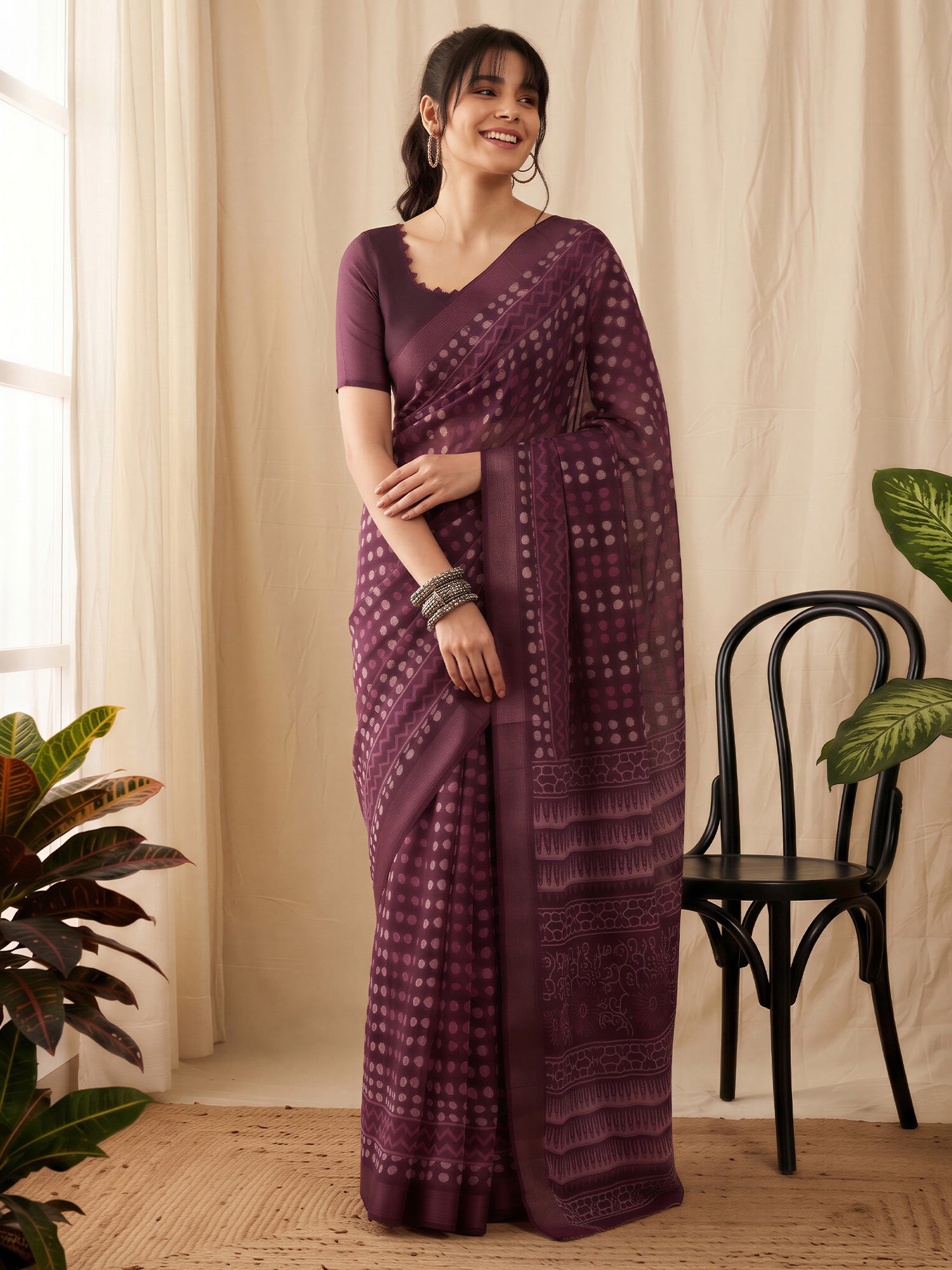 Purple Cotton Linen saree – detail view 3