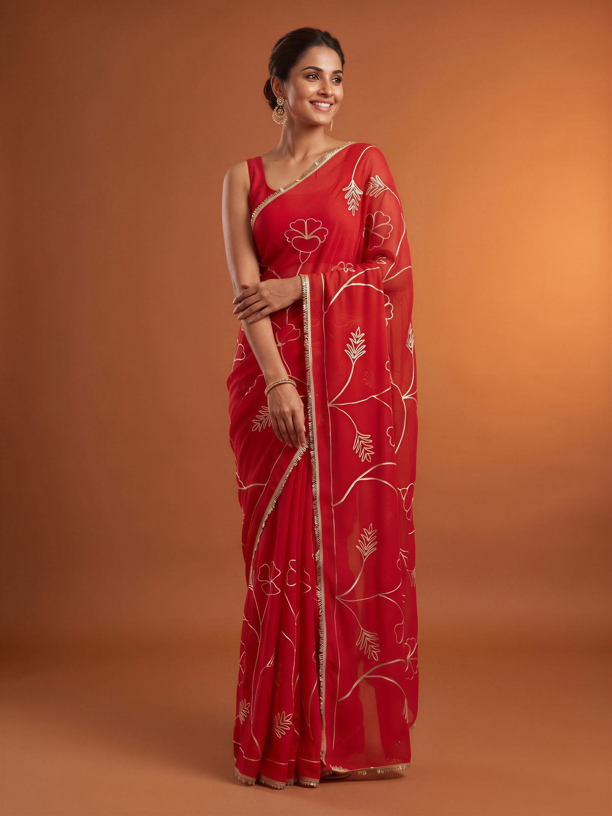 Red Georgette saree – detail view 3