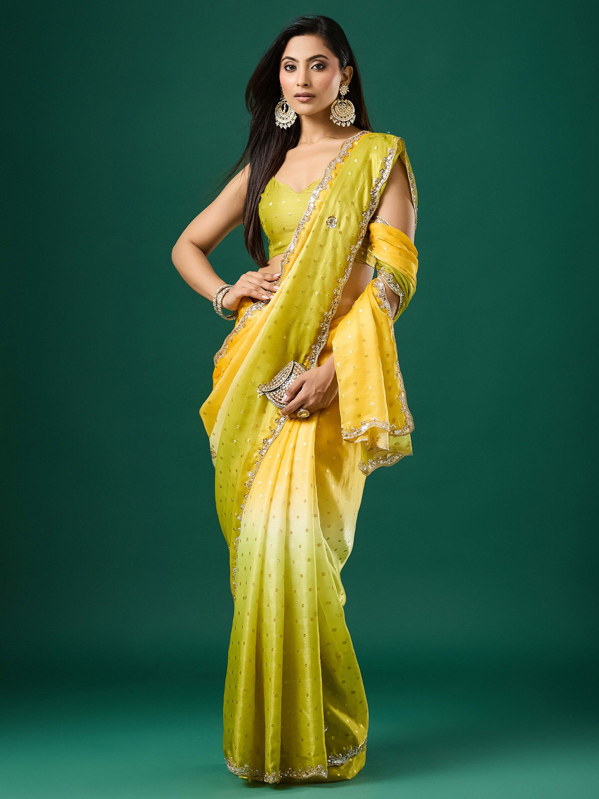 Yellow Satin saree – detail view 2