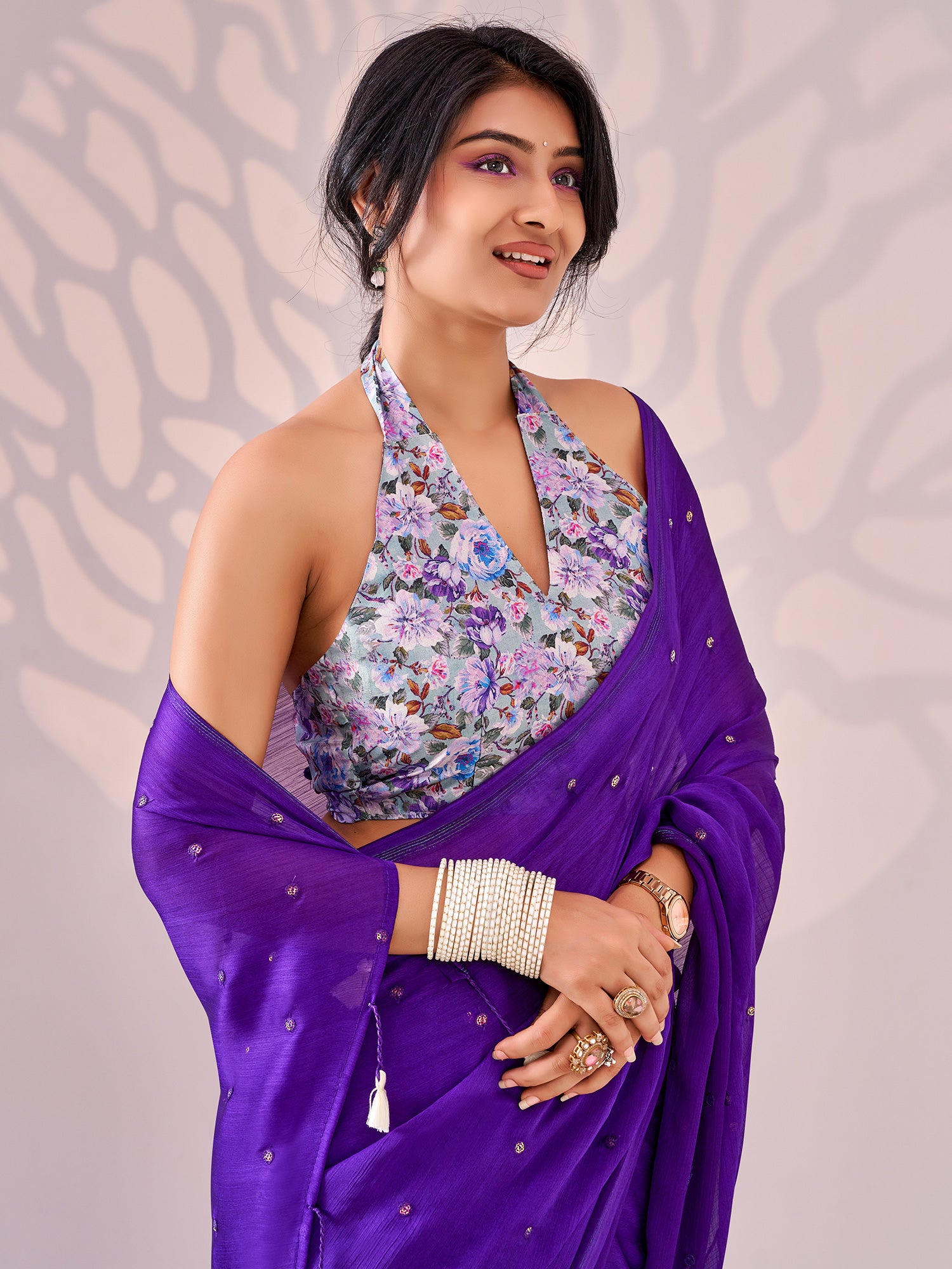Purple Chiffon saree – detail view 2