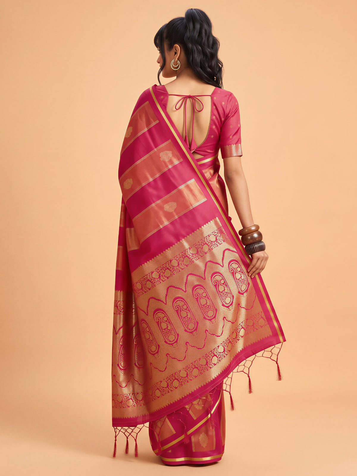 Red Satin saree – detail view 1