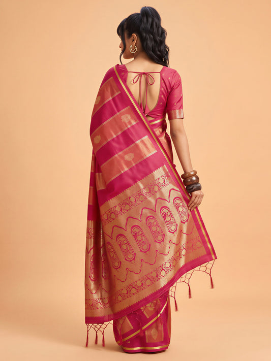 Red Satin saree – detail view 1