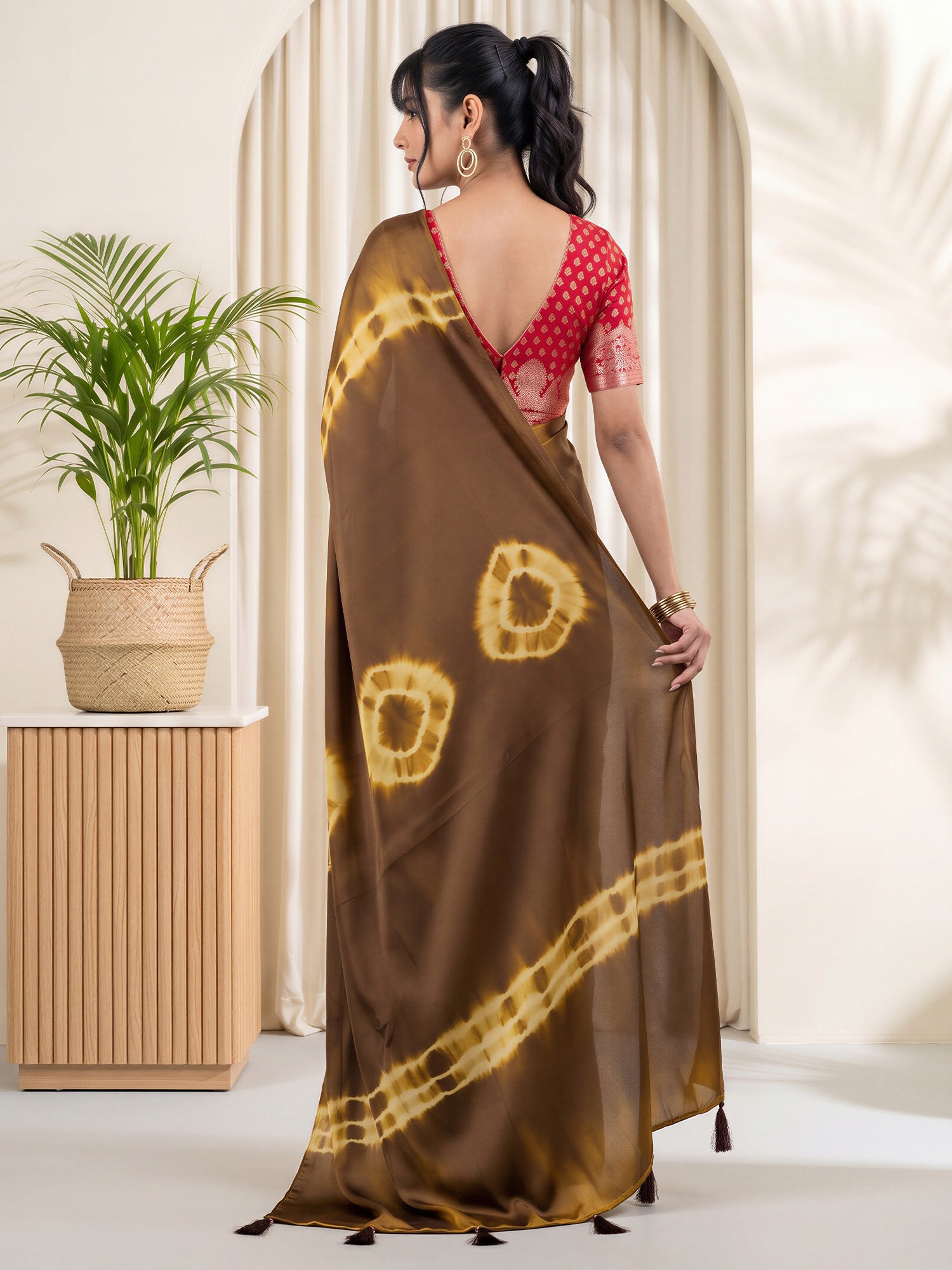 Brown Satin Silk saree – detail view 1