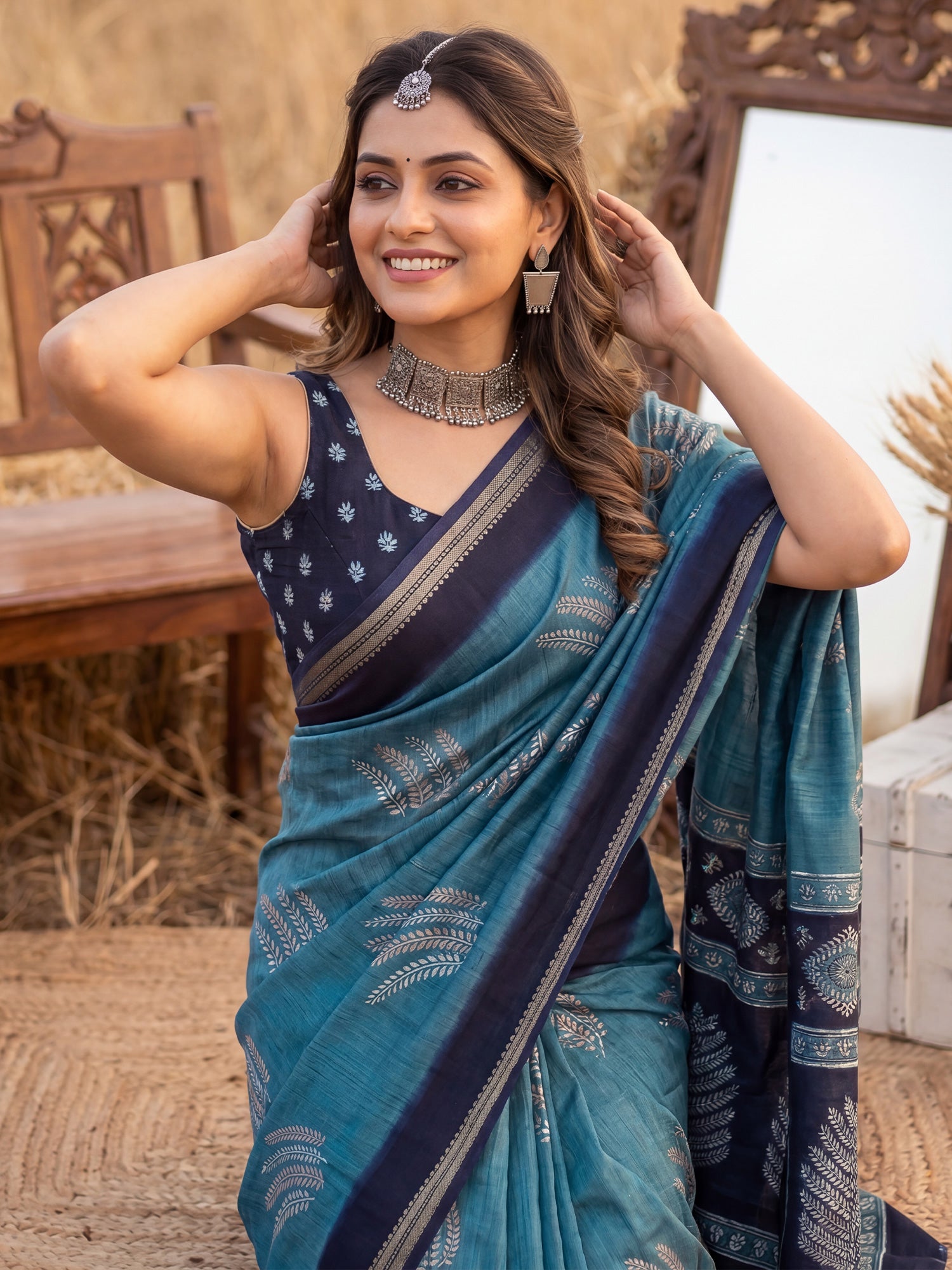 Light Blue Tussar Silk saree – detail view 4