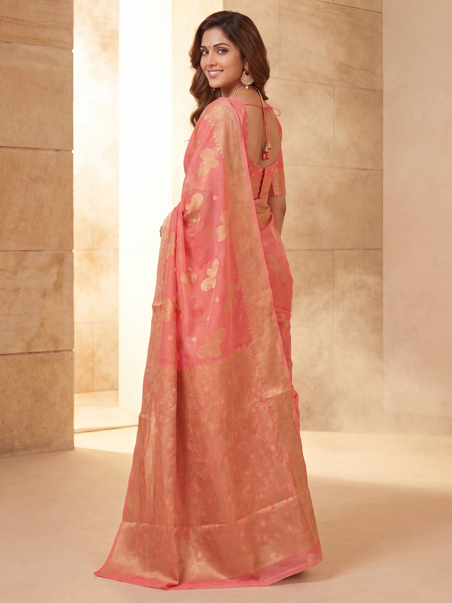 Peach Silk Blend saree – detail view 1