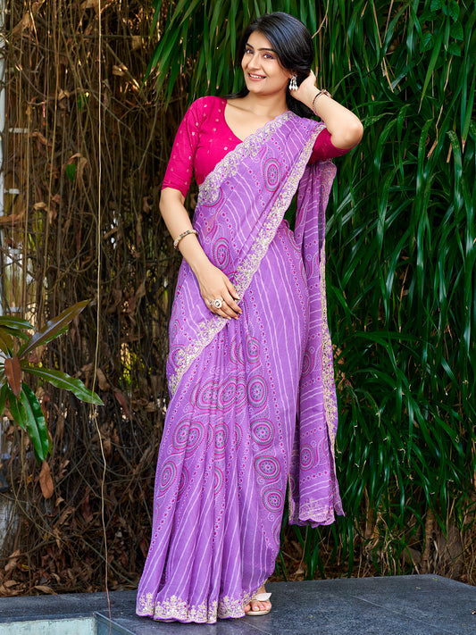 Lavender Georgette saree – detail view 1