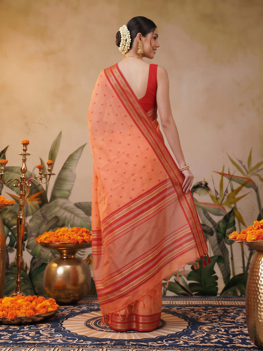 Peach cotton blend saree view 1