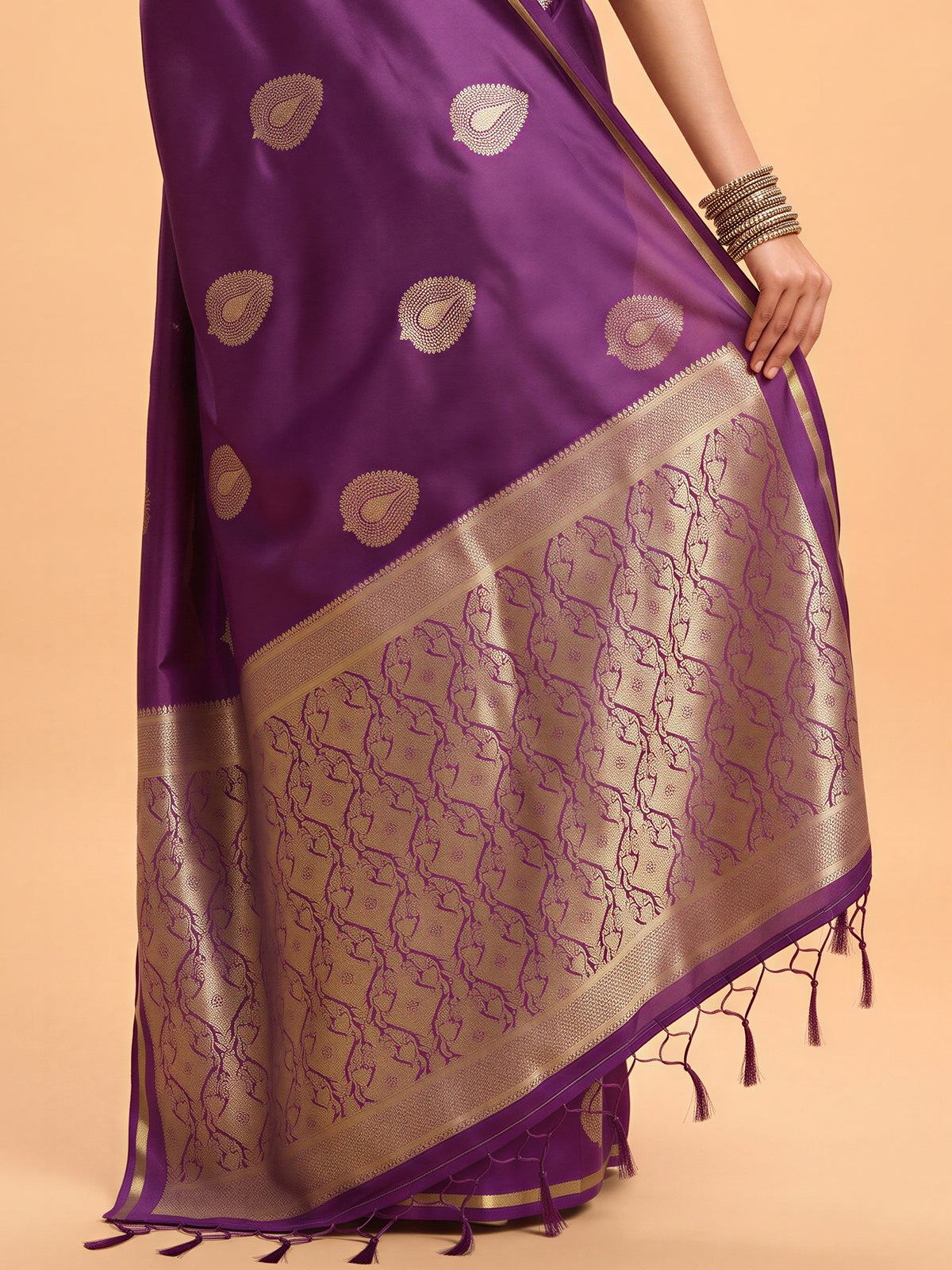Purple Satin Silk saree – detail view 5