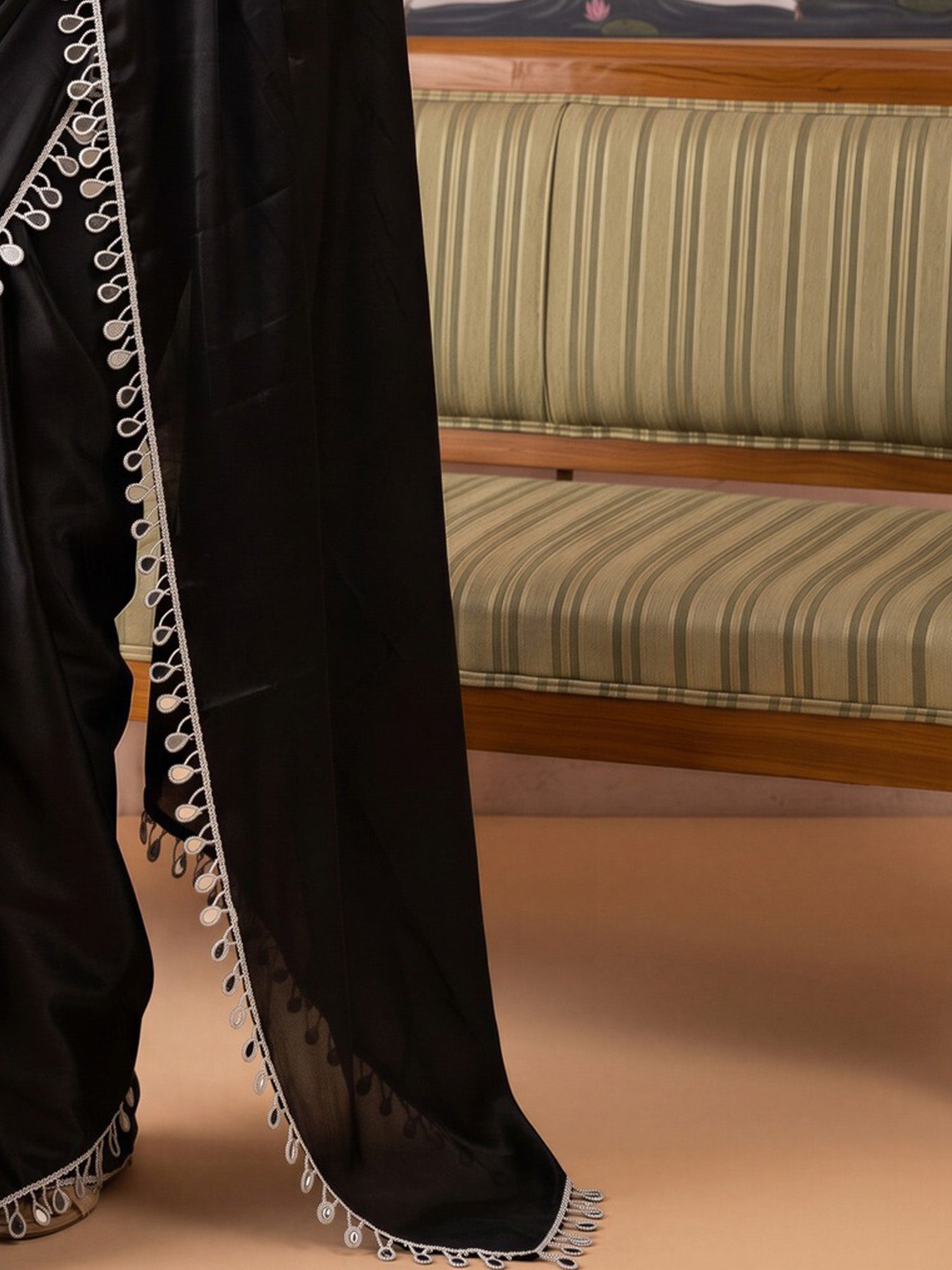 Black Satin saree – detail view 4
