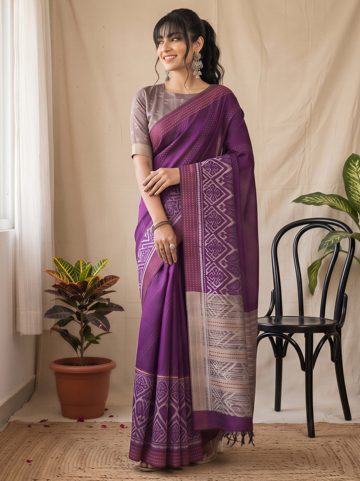 Purple Silk Cotton saree – detail view 3