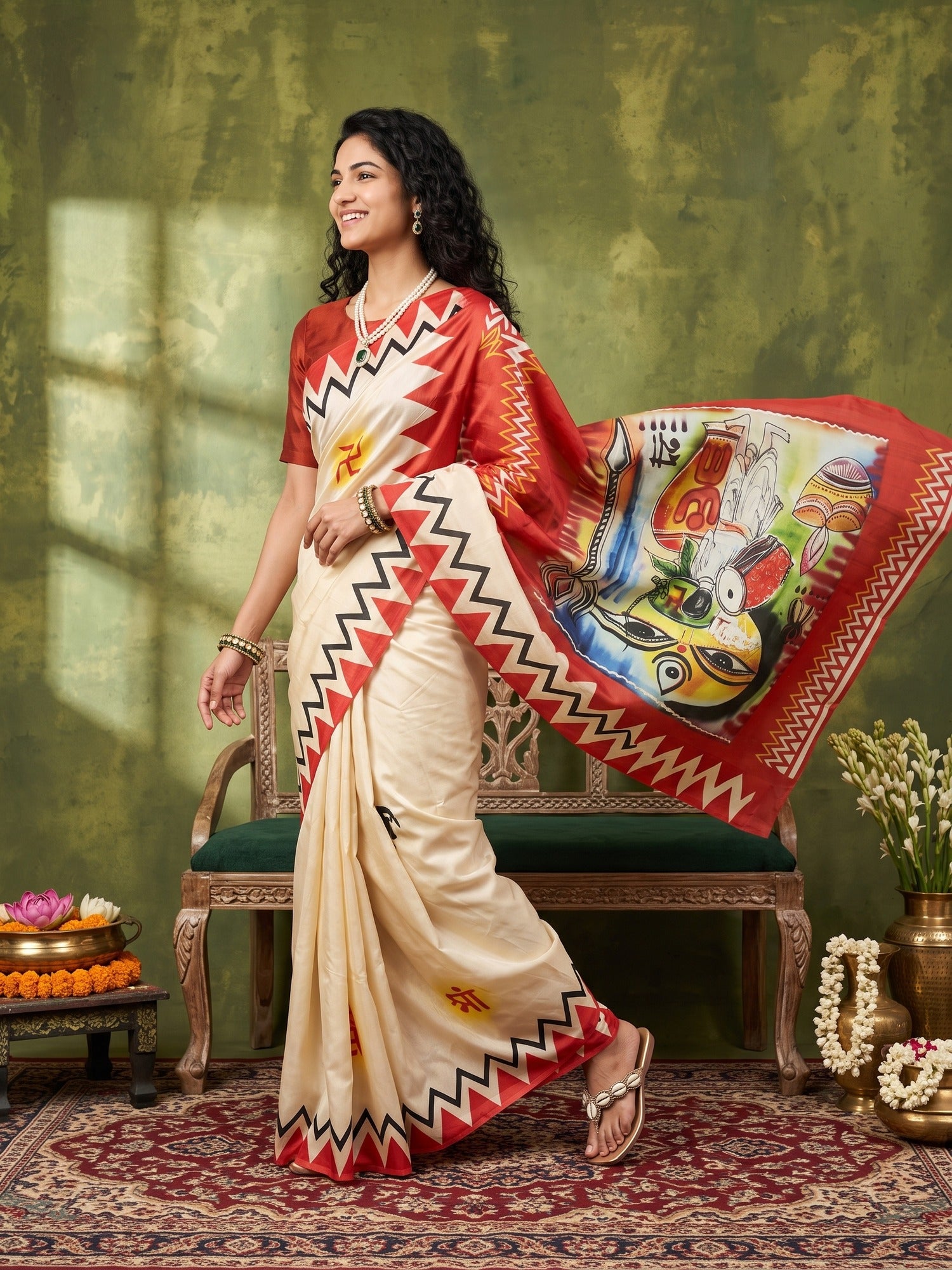 Off White Silk Blend saree – detail view 2