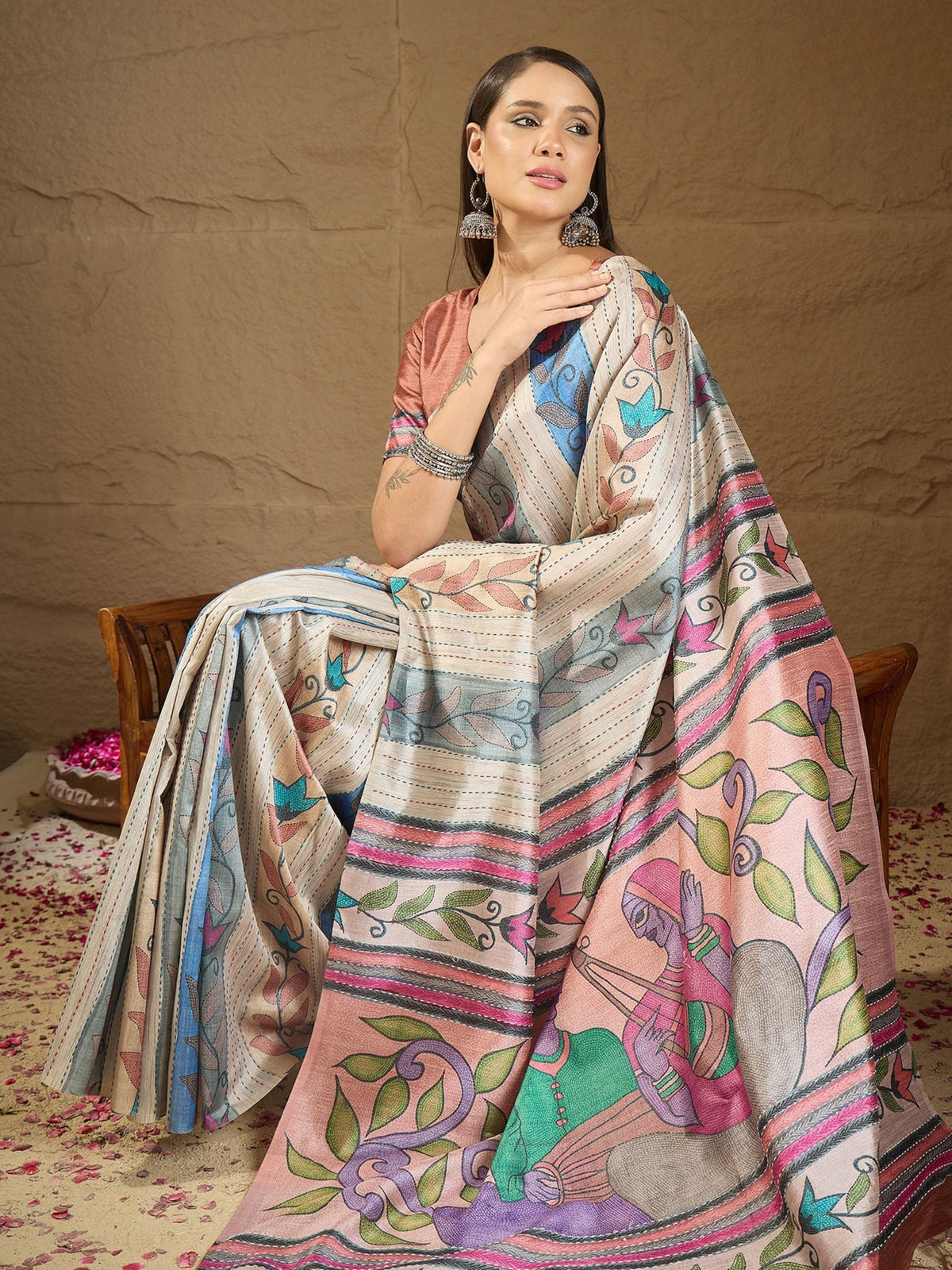 Multicolored art silk saree view 1
