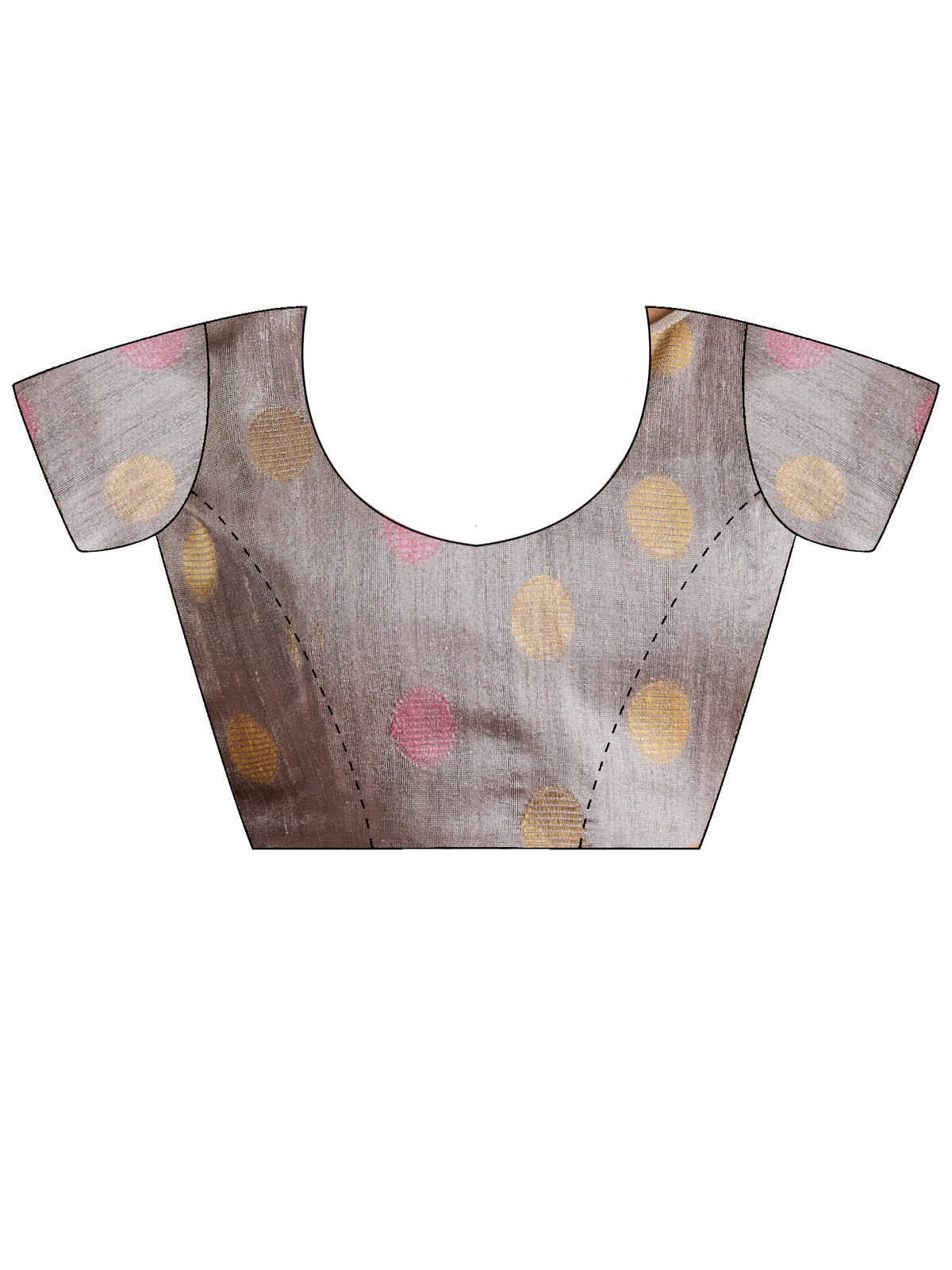 Unstitched grey bhagalpuri silk blouse piece with ethnic motif design