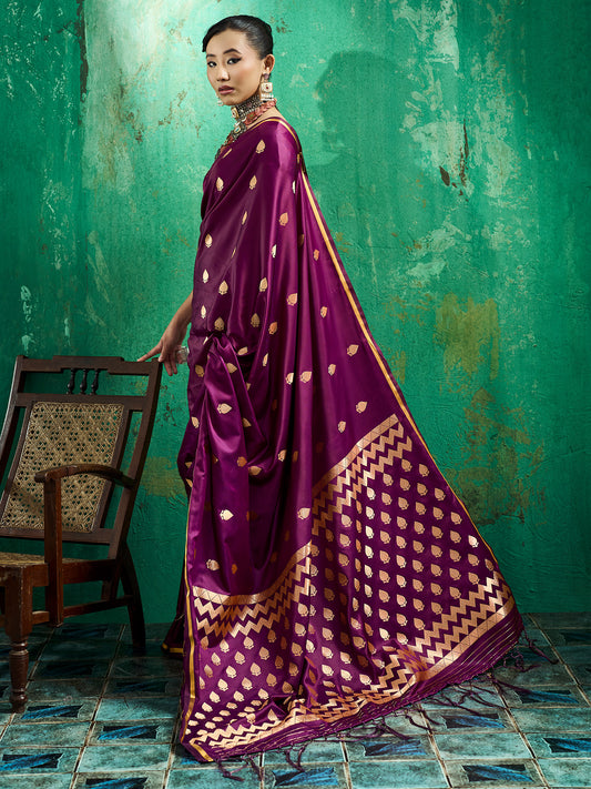 Wine Satin Silk saree – detail view 1
