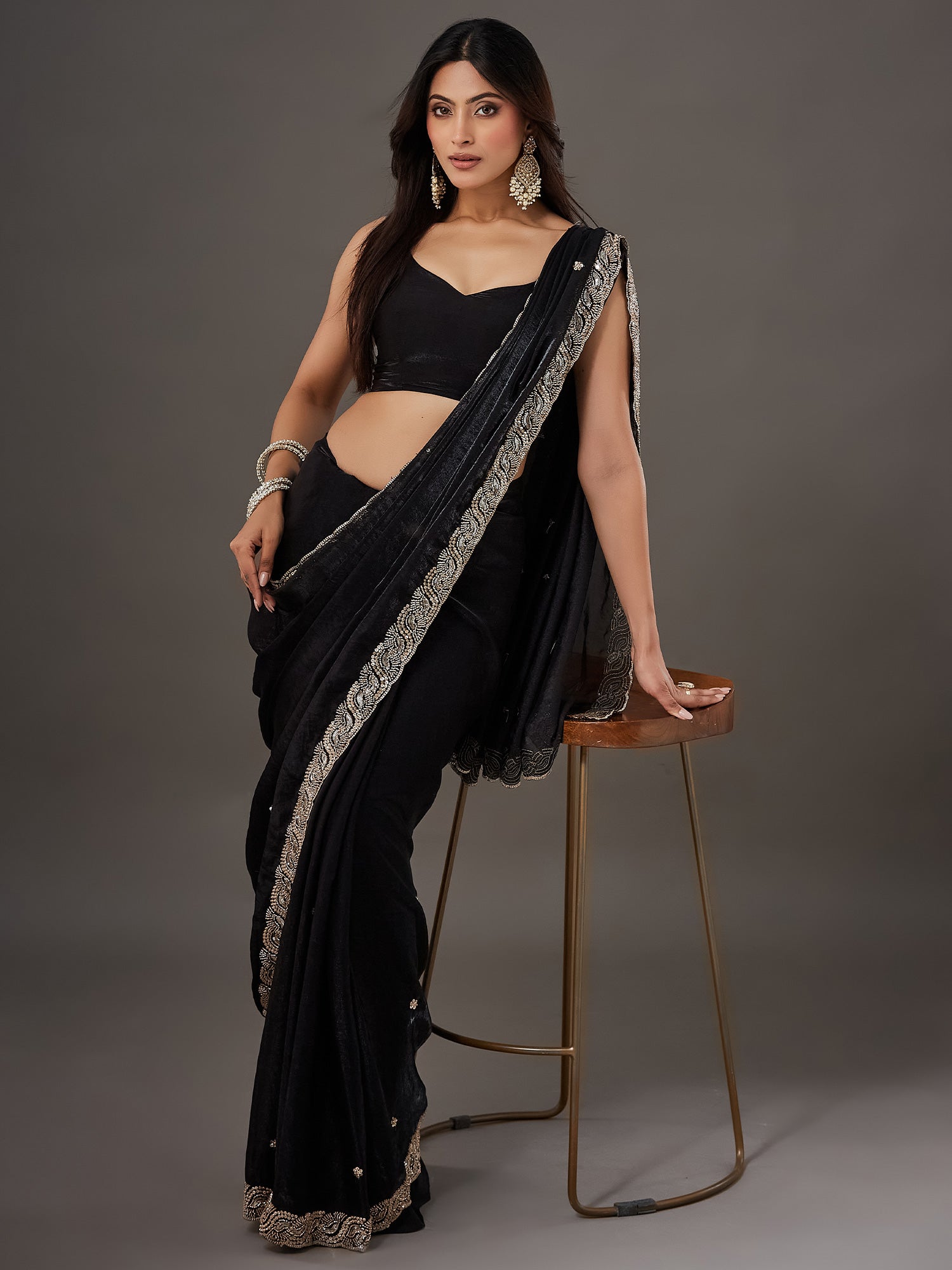 Black Satin saree – detail view 2