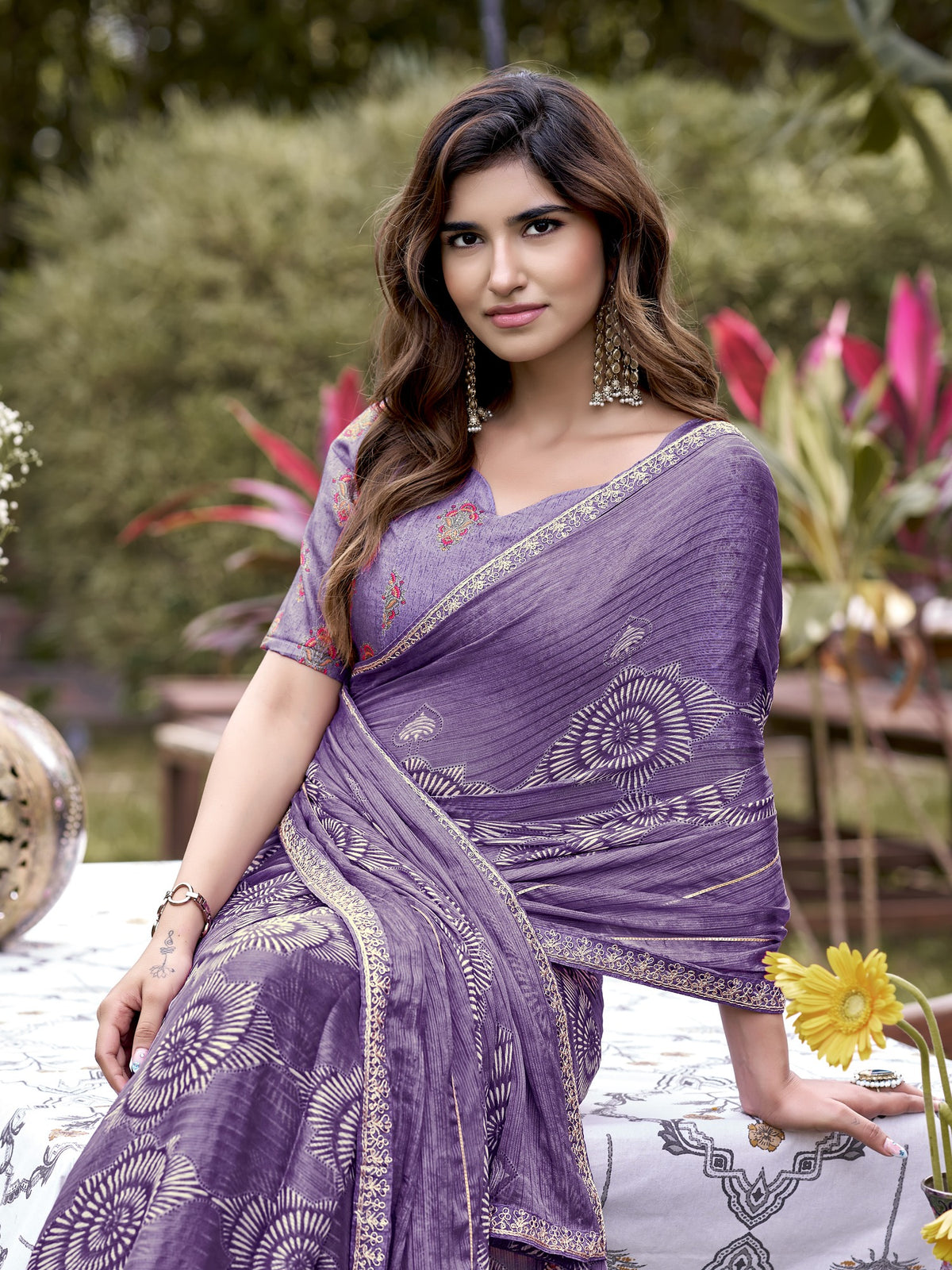 Purple Chiffon saree – detail view 3