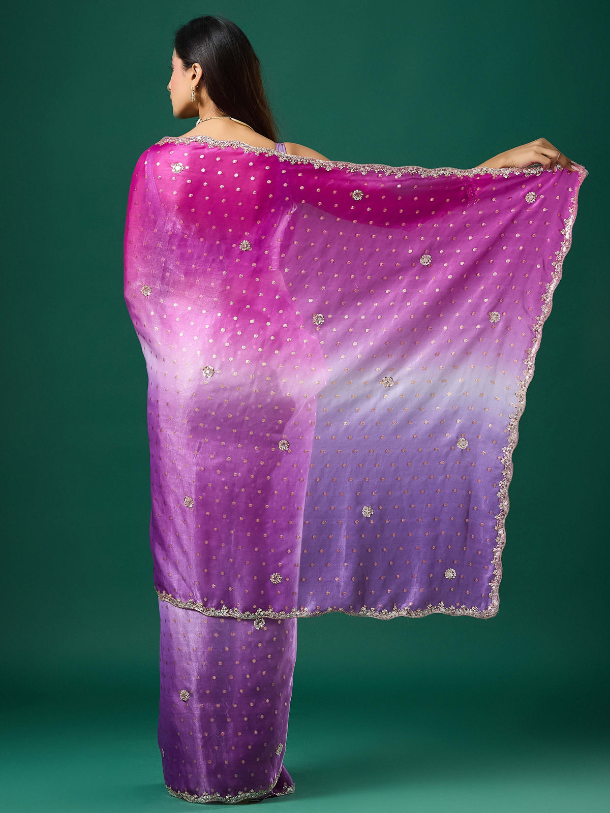 Lavender Satin saree – detail view 1
