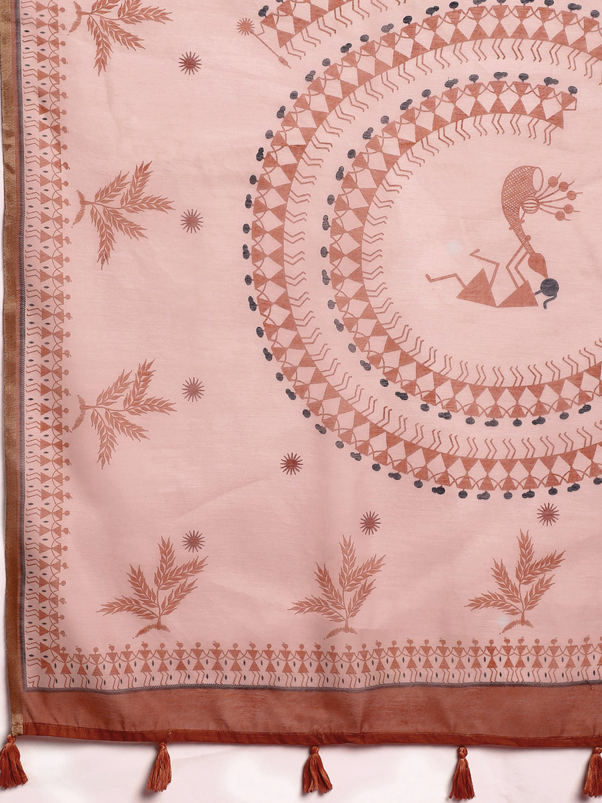 Rust Cotton Linen saree – detail view 5