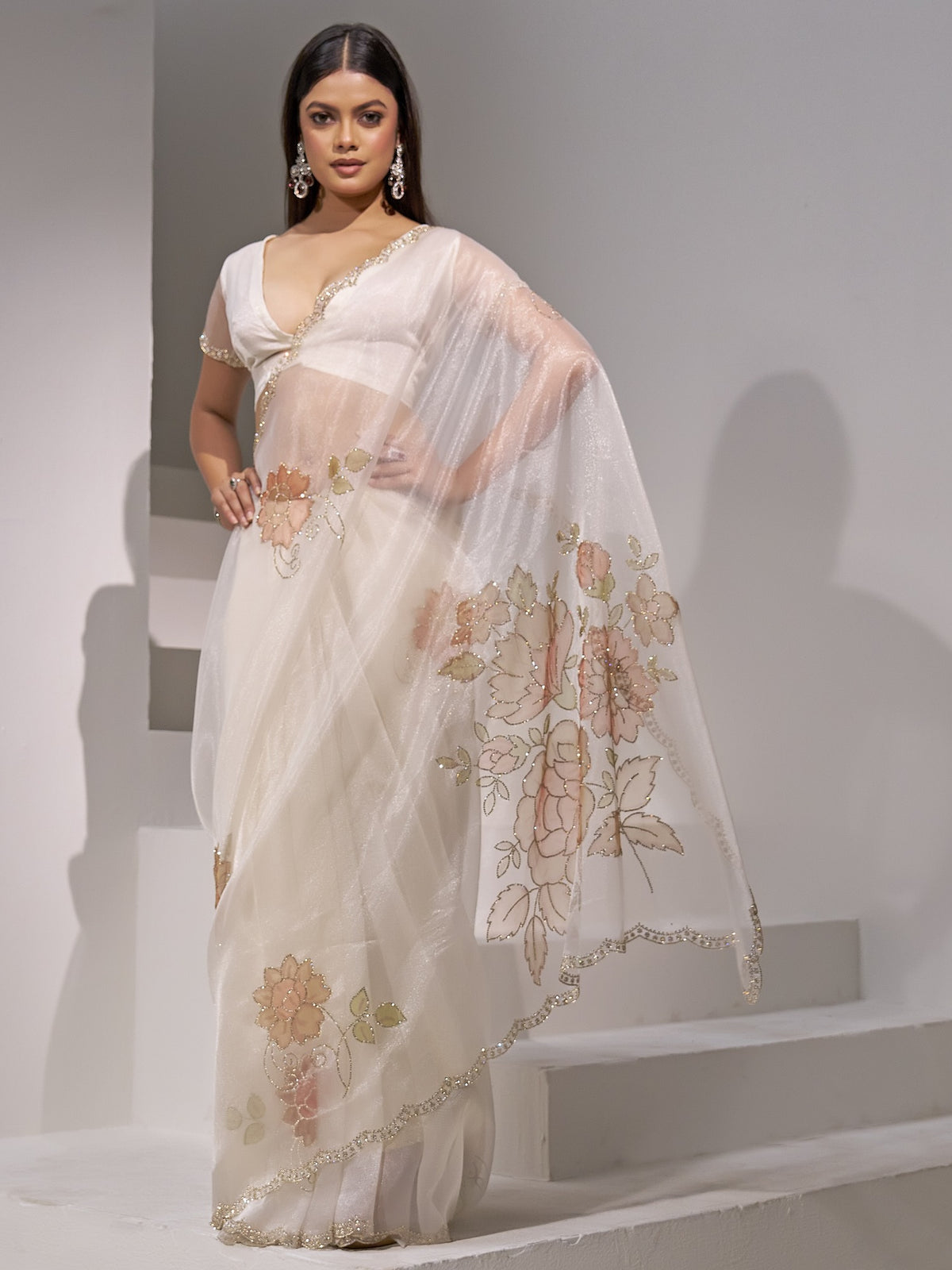White organza saree view 4