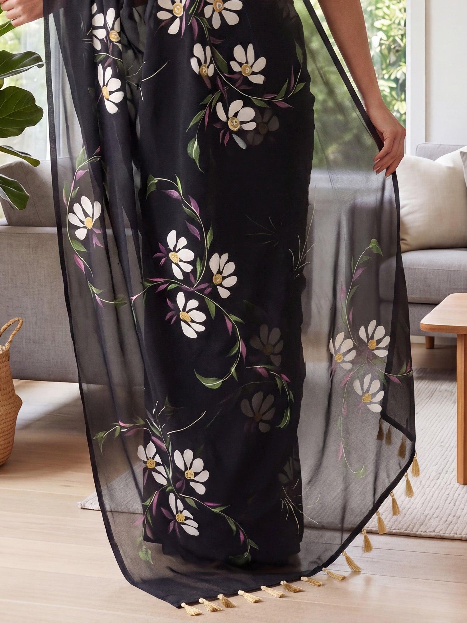Black Georgette saree – detail view 5