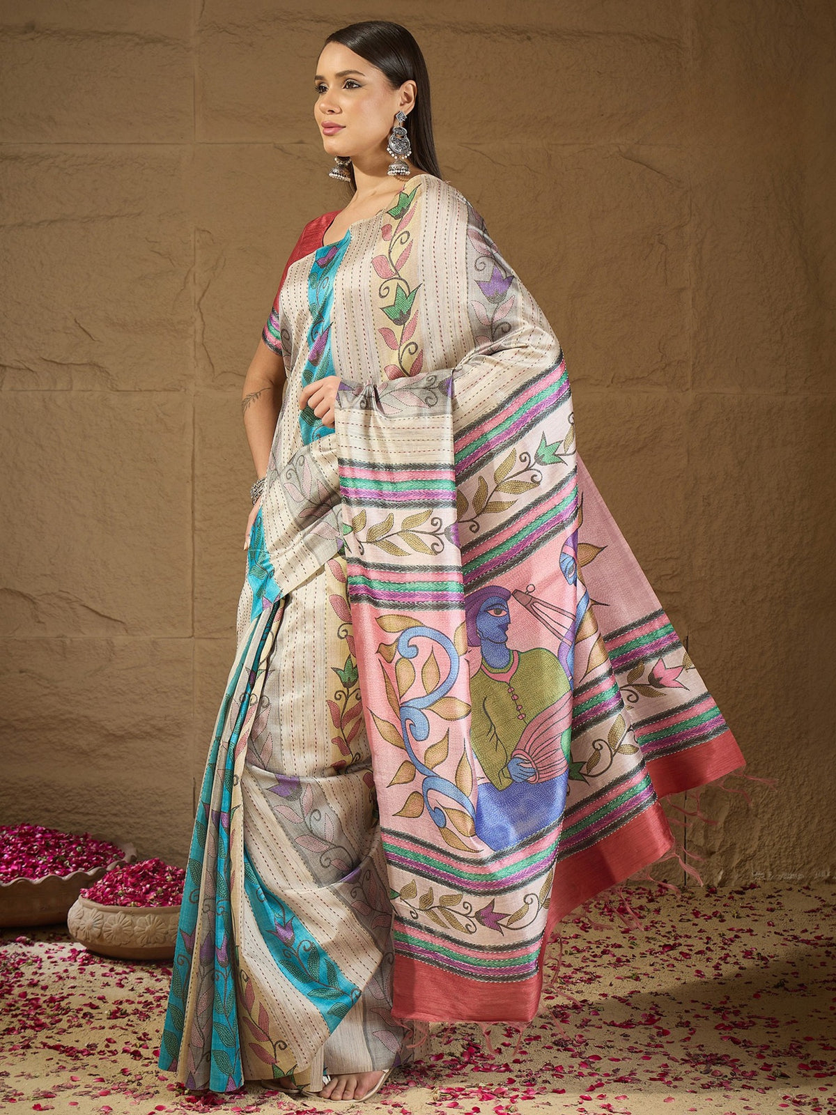 Multicolored art silk saree view 3