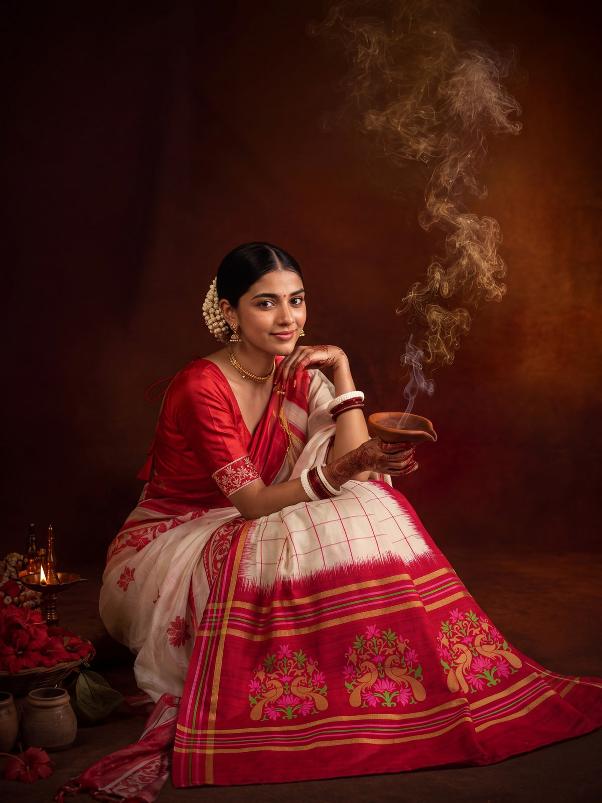 Off White Silk Blend saree – detail view 4