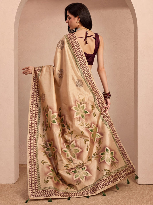Beige Silk Blend saree – detail view 1