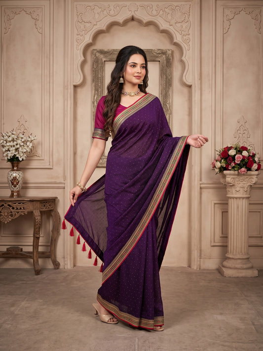 Wine Vichitra Silk saree – detail view 1