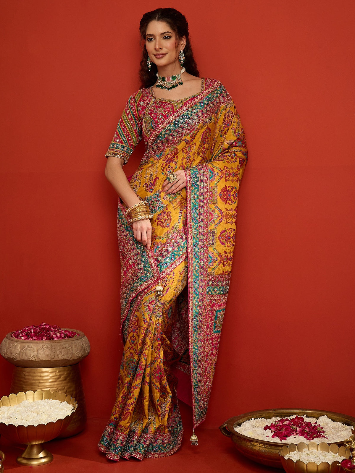 Mustard Silk Blend saree – detail view 3
