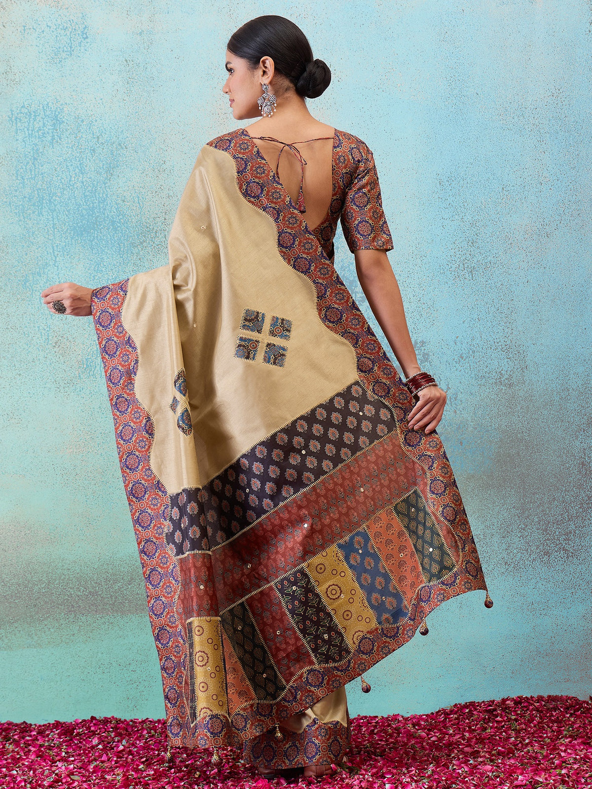 Light Brown silk blend saree view 3